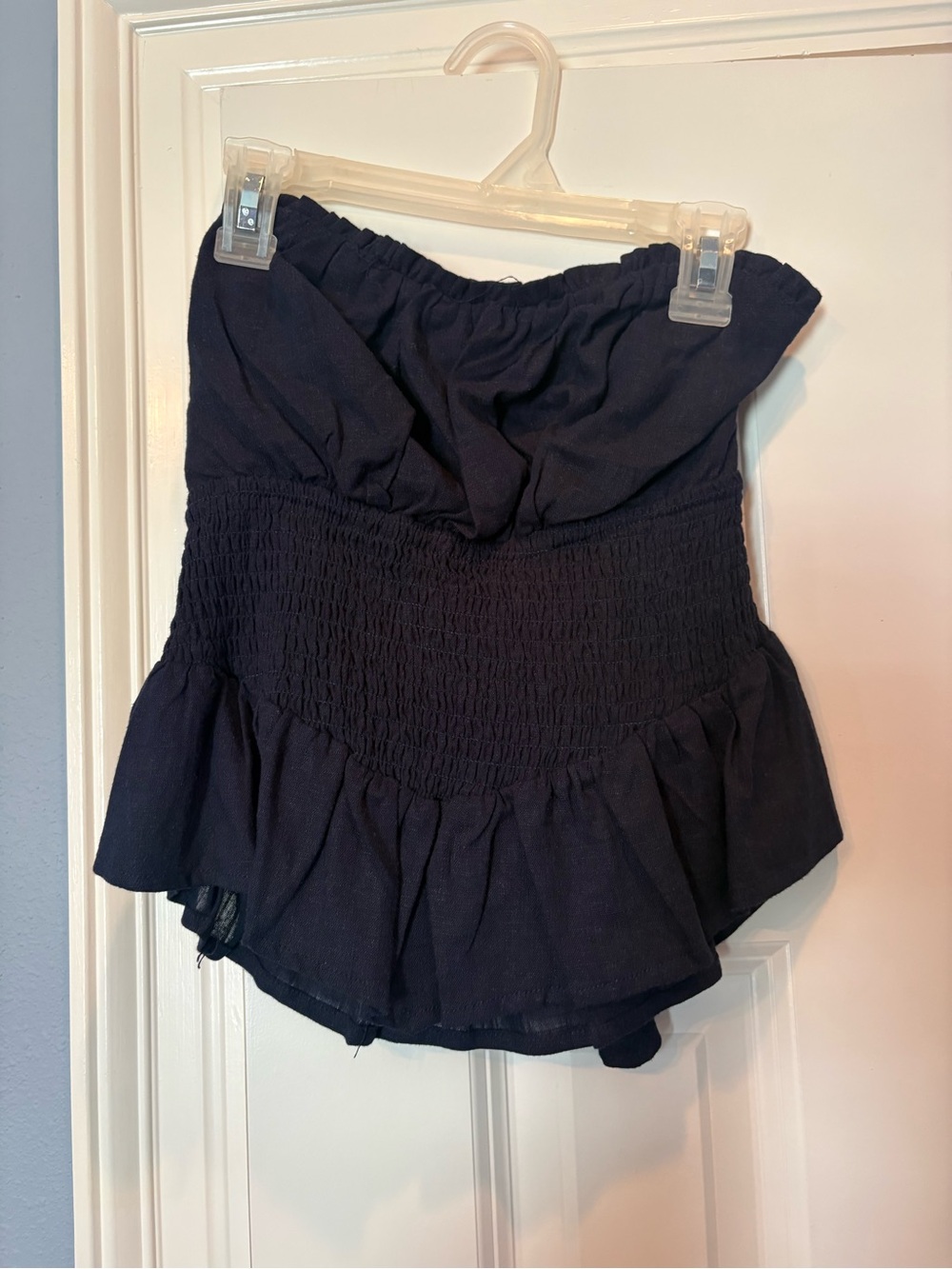 Strapless Smocked Ruffle Top in Navy